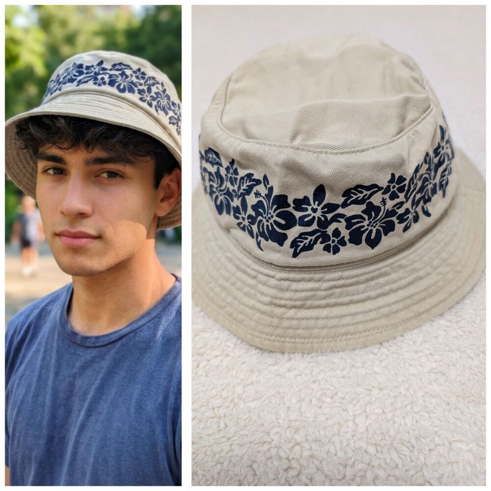 Vintage 90s Large Polo Sport Ralph Lauren Hibiscus Floral Bucket Hat Retro EUC